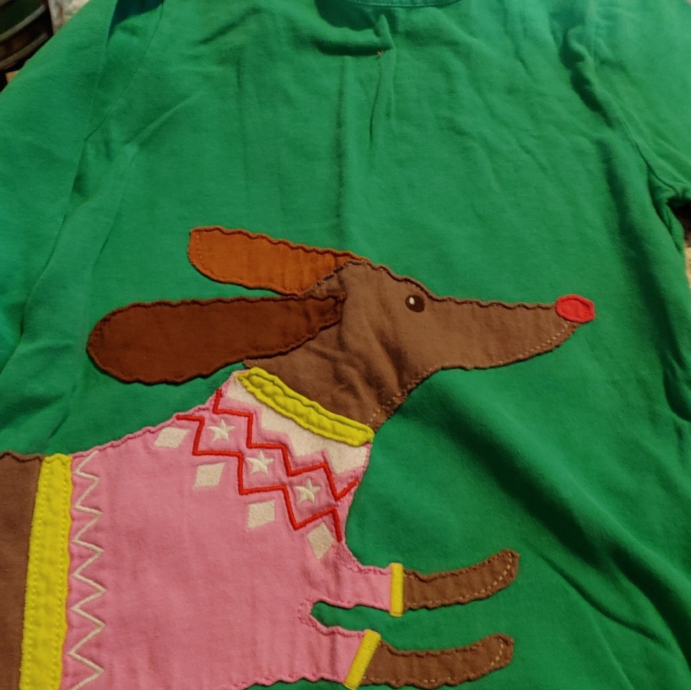 Mini Boden girls 7-8 daschund green